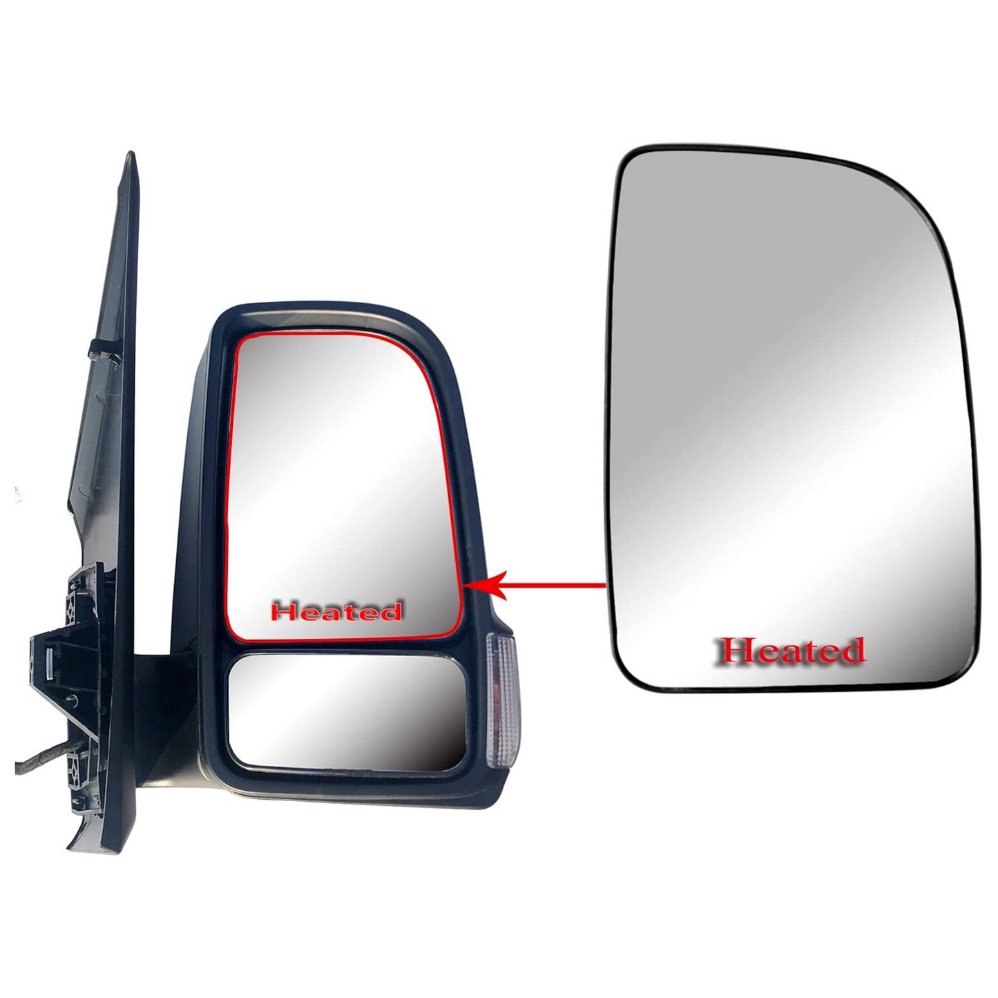 Aligoparts RIGHT Heated Wing Mirror Upper Glass with Back Plate For Mercedes Sprinter W907 W910 2019 2020 2021 2022 2023 2024 OEM 9108112800 (Right Upper Heated Mirror Driver Side RH)