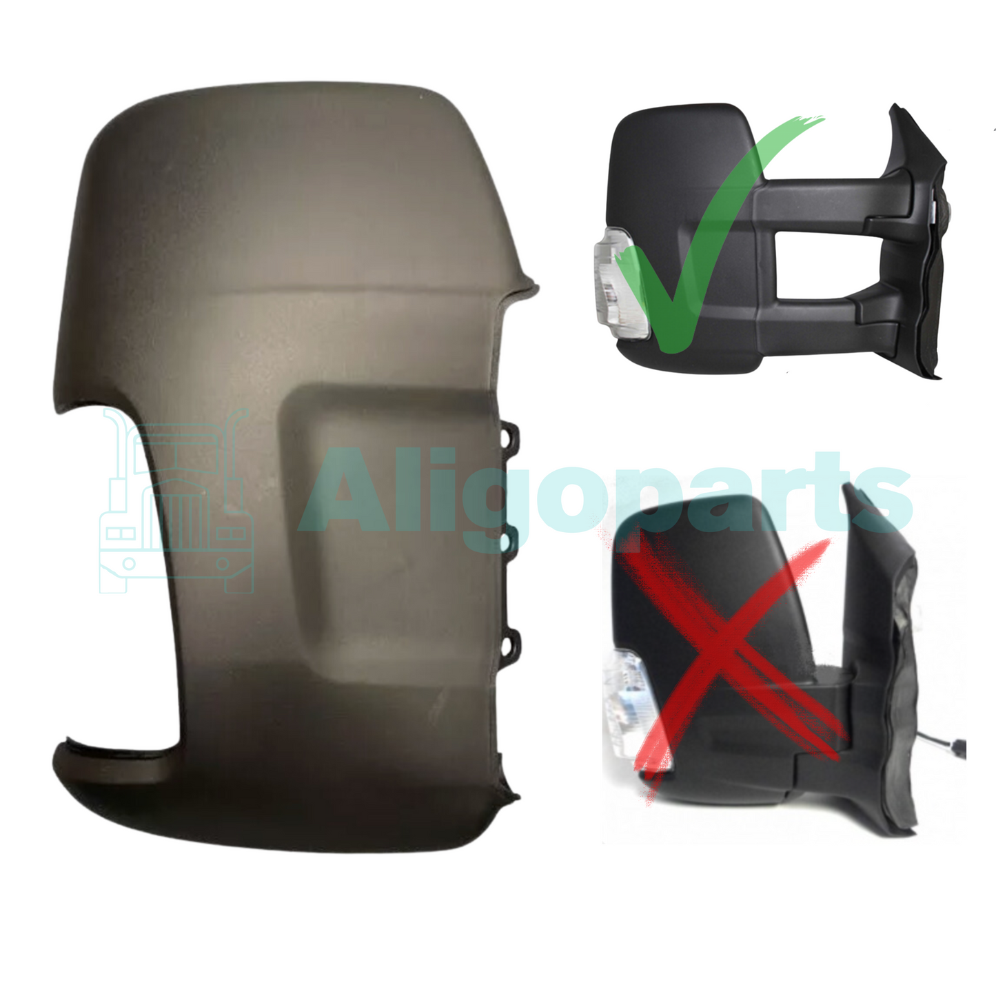 Aligoparts For Ford Transit MK8 Long Arm Door Wing Mirror Black Cover Right N/S 2014 2020